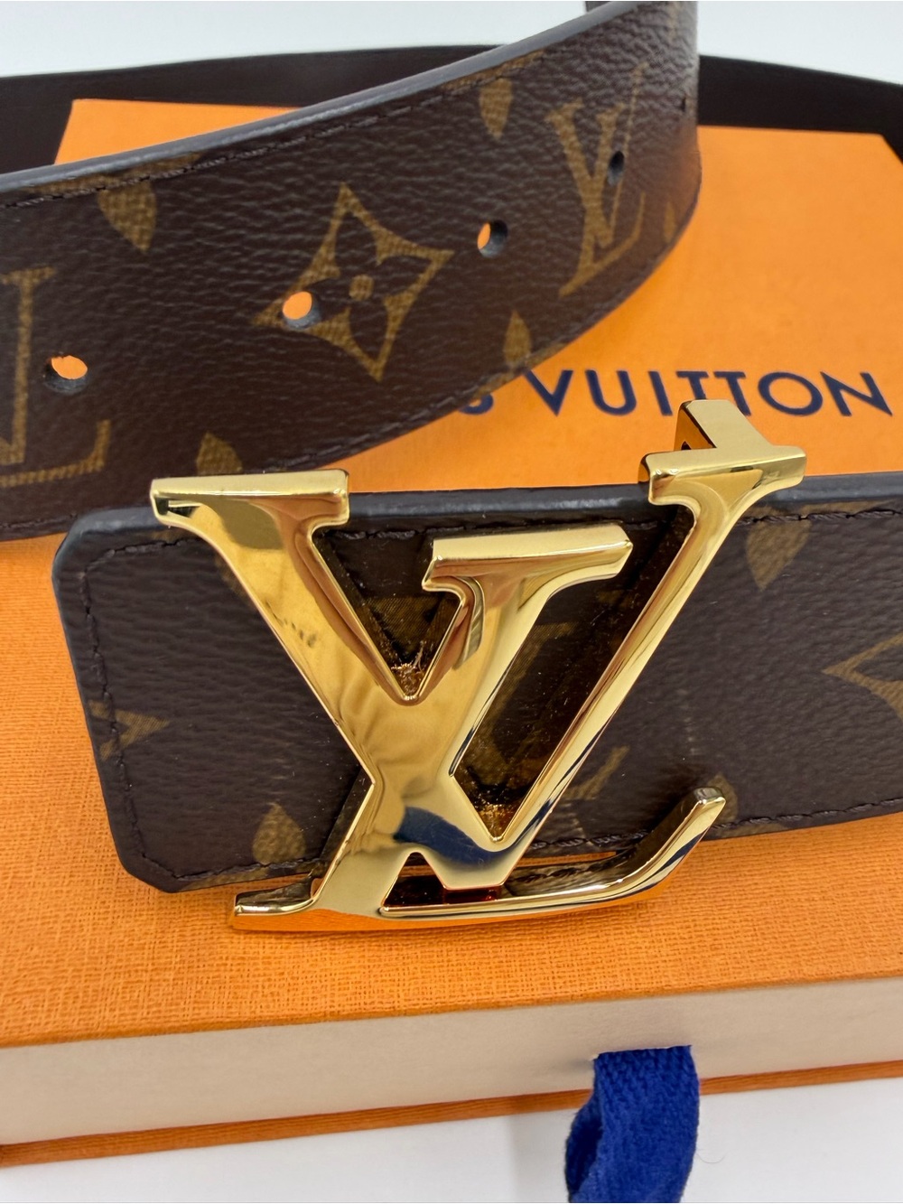 Louis Vuitton Initiales Monogram Reversible Canvas Belt Gold LV Buckle 80/32 - Picture 6 of 12